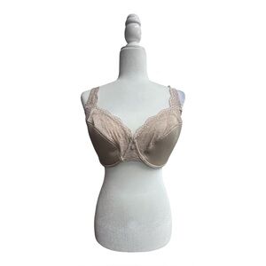 Natori Lace Trim Bra/ Beige Underwire Light Padding Sz 34H